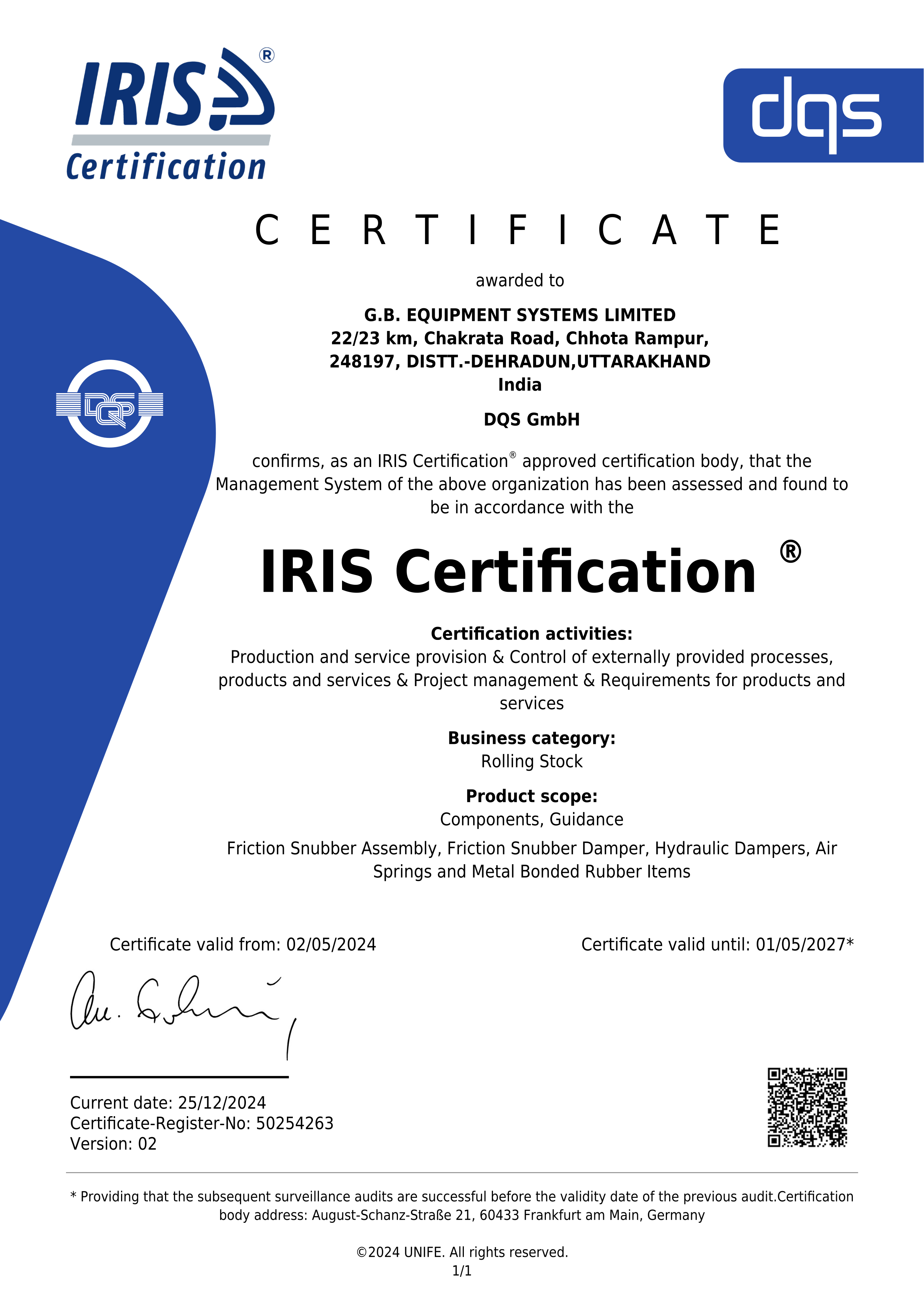 IRIS Certification Enclosure - Hydraulic Dampers
